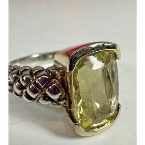 Ring Sterling Silver Light Yellow Stone Quilted Band Vermeil Silver Size 5.5 MJL